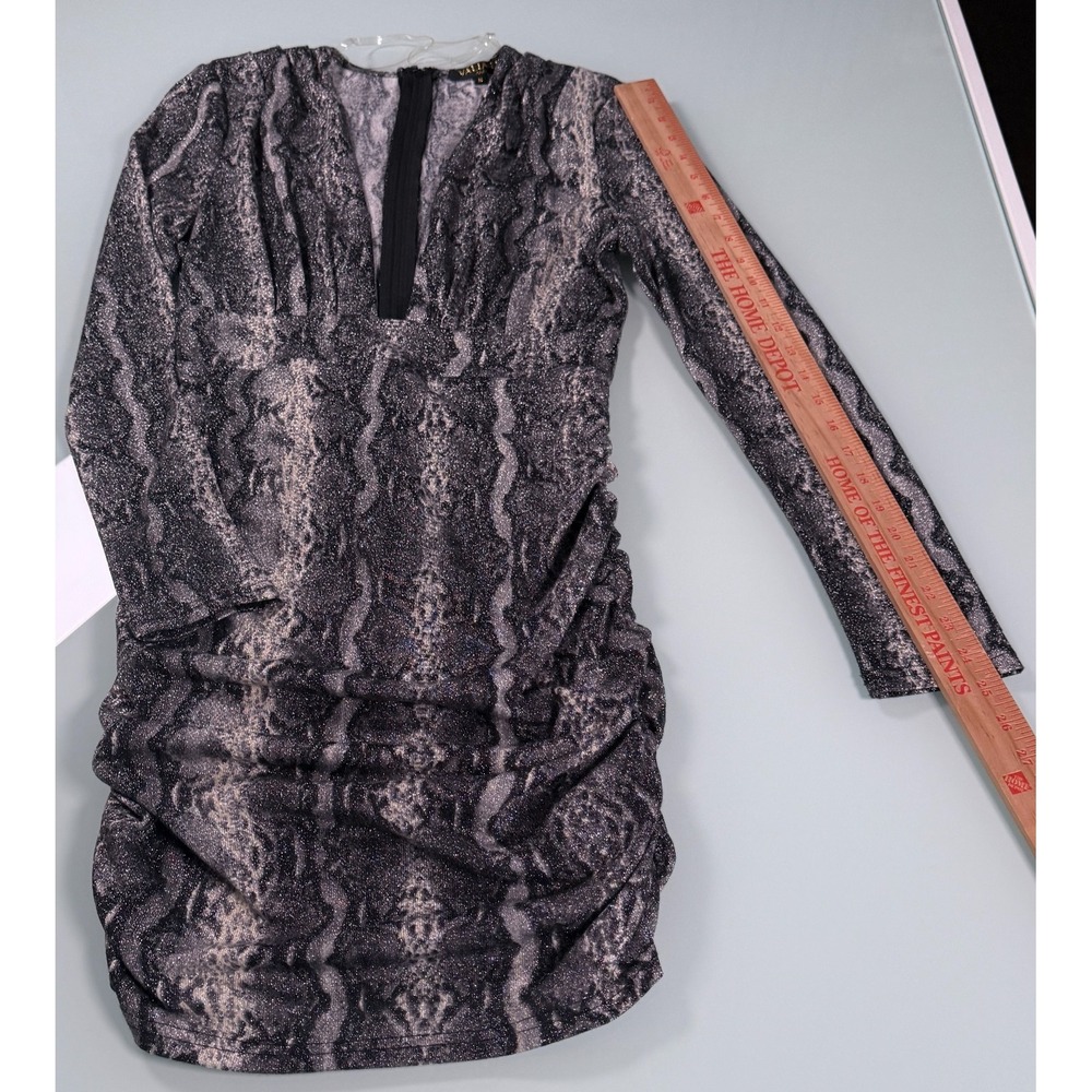 Valiant Paris Snake Print Ruched Bodycon Mini Dress Long Sleeve Gray - Sz Medium - Picture 15 of 16